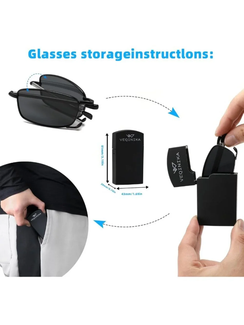 Polarized Folding Sunglasses for Men & Women - UV Blocking, Spring Hinge, Case